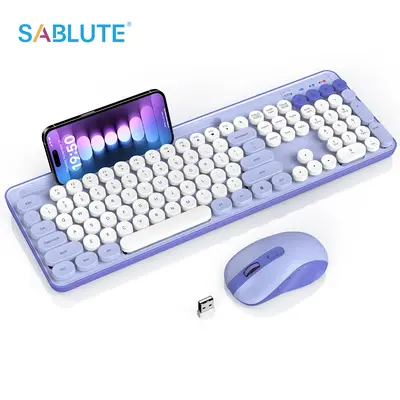 SABLUTE KC281 Wireless Keyboard and Mouse Combo(Not Bluetooth), Retro Round Keycap Typewriter Keyboard with Phone/Tablet Hold...