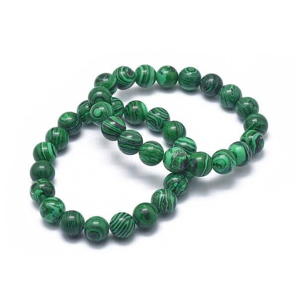 Synthetic Malachite(Dyed) Bead Stretch Bracelets