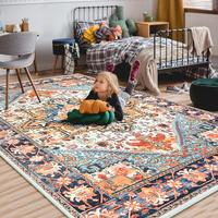 RUNIA Luxury Vintage Washable Area Rugs - Soft Floral Faux Wool Boho Non-Slip Doormat Carpets, Low-Pile Retro Floor Mat Rugs ...