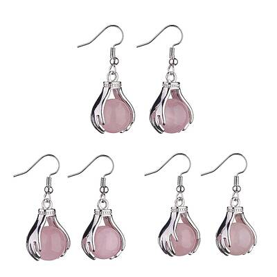 Natural Rose Quartz Palm Dangle Earrings