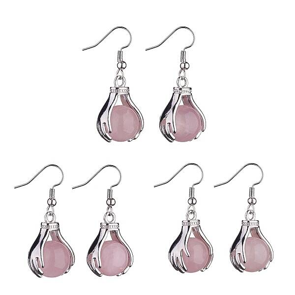 Natural Rose Quartz Palm Dangle Earrings