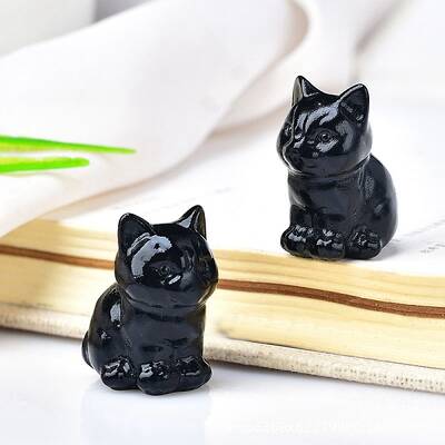 Natural Obsidian Carved Healing Cat Figurines