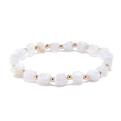 Natural Blue Lace Agate Round Beaded Stretch Bracelet