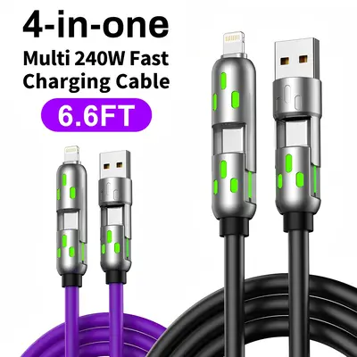 [Buy 1 Get 1 Free] 6.6FT 4-in-1 Fast Charging Multi USB Charging Cable with USB A,Type C,Lightning-MAX65W  & Data Sync for iP...