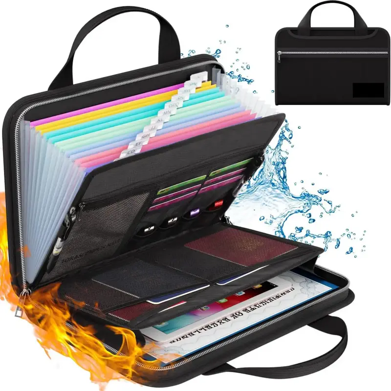 Rollforall 13 Pockets Accordion Fireproof Document Organizer with Handle,Fireproof Documents Bag,Portable Fireproof Safe File...
