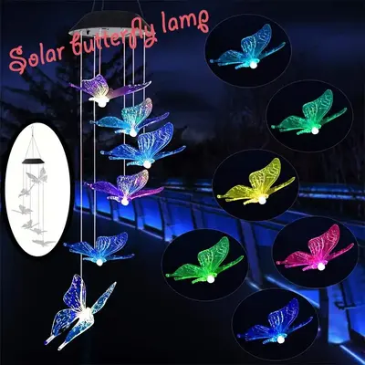 Butterfly Wind Chime Light, Solar Powered Color Changing Butterfly Wind Chime, Outdoor Lights, Romantic Butterfly Night Ligh...