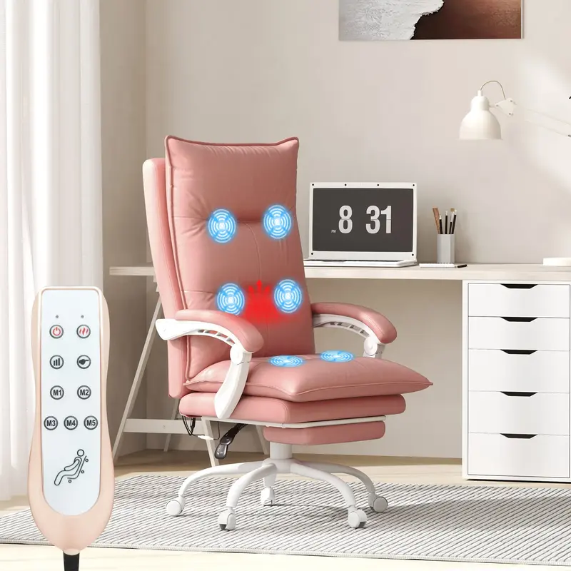 Vinsetto 6-Point Thick Padding Vibration Massage Office Chair, Reclining Backrest and Retractable Footrest, High Back Compute...