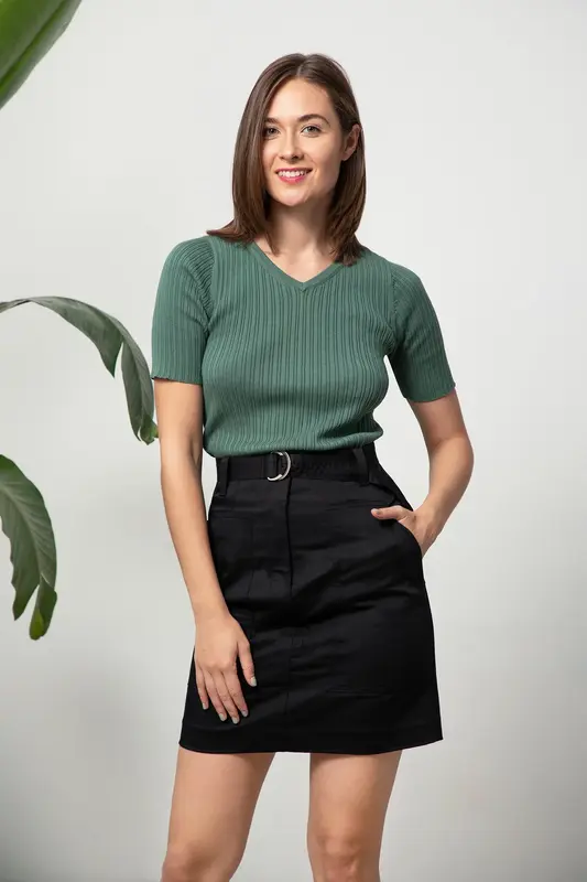 Belted Skirt - Black Satin | Size: S