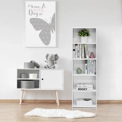 HOMLUX Luder 5-Tier Reversible Color Open Shelf Bookcase – White, Stylish & Versatile Storage