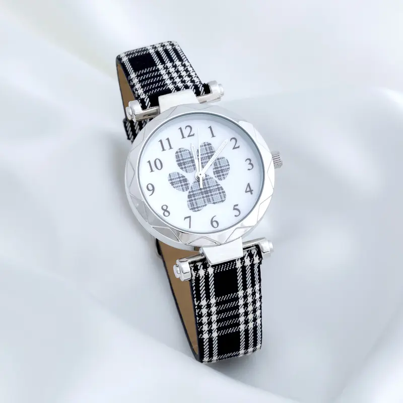 Plaid Paw Print Watch - Black