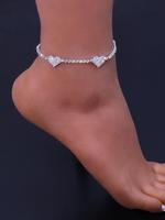 Women's Elegant Rhinestone Heart Design Anklet, 2024 New Style Exquisite Adjustable Anklet for Women & Girls, Fashionable Bod...