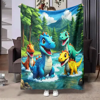 Dinosaur Pattern Blanket, 1 Count Soft Comfortable Warm Throw, Air-conditioned Room Blanket, Warm Nap Blanket for Home Office...