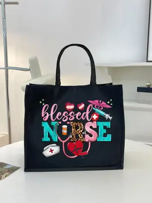 Letters Graphic Print Tote Bag, Large Capacity Gift Bag, Fashionable Shoulder Bag for Women, Suitable for Work, School, Shopp...