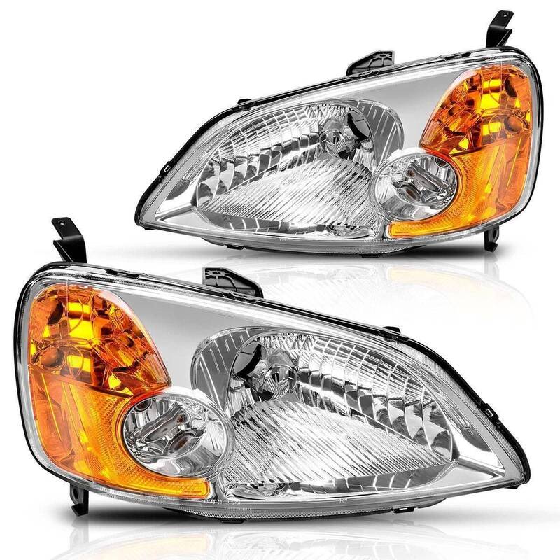 YITAMOTOR® Headlights Assembly Compatible with 2001-2003 Honda Civic Headlamp Replacement Chrome Housing Pair Driver and Pas...