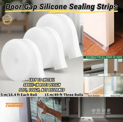 Door Gap Silicone Sealing Strips, Weather Stripping Seal Door Tape, Shower Door trip Bottom Draft Stopper, Self Adhesive Unde...