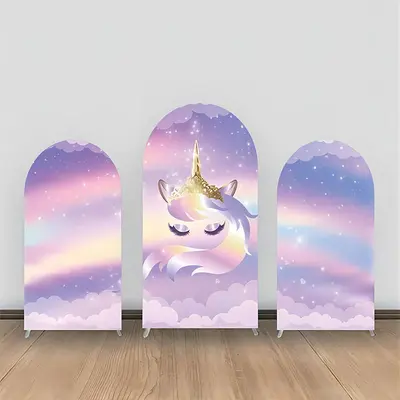 Purple Gold Rainbow Unicorn Clould Arch Backdrop Kit - Aperturee