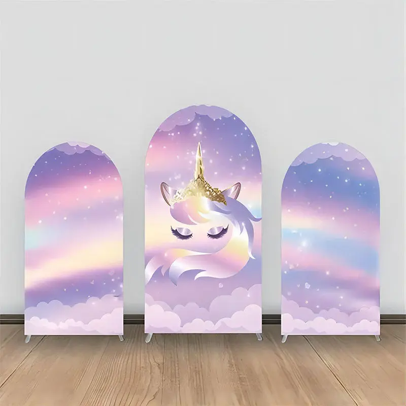 Purple Gold Rainbow Unicorn Clould Arch Backdrop Kit - Aperturee