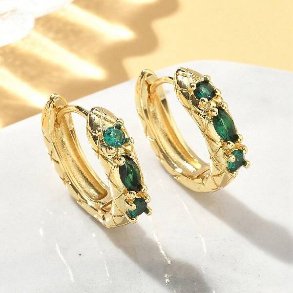 Brass Micro Pave Cubic Zirconia Hoop Earrings