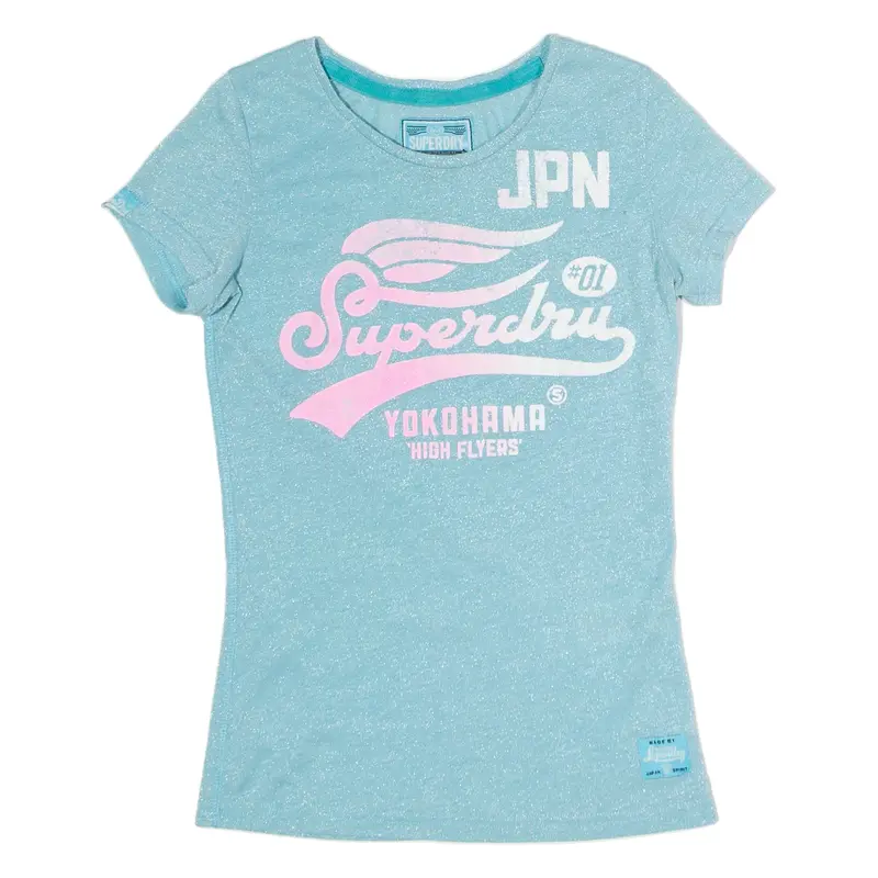SUPERDRY Sparkly Womens T-Shirt Blue Crew Neck S