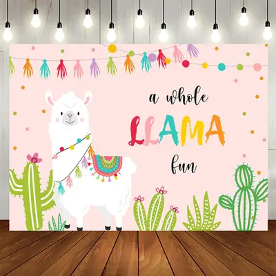 Aperturee Whole Llama Lun Pink Birthday Backdrops For Girl