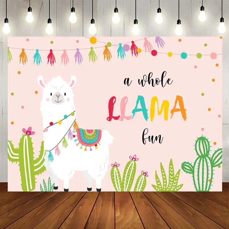 Aperturee Whole Llama Lun Pink Birthday Backdrops For Girl
