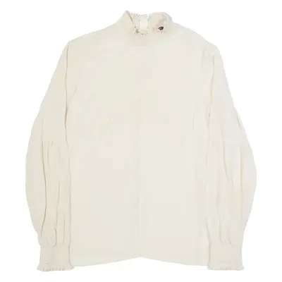 MOSMOSH Womens Blouse Beige High Neck Long Sleeve S