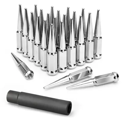 24PCS+1KEY M14x1.5 , Spike Lug Nuts For Chevy Ford Jeep - KSP Performance, Silver