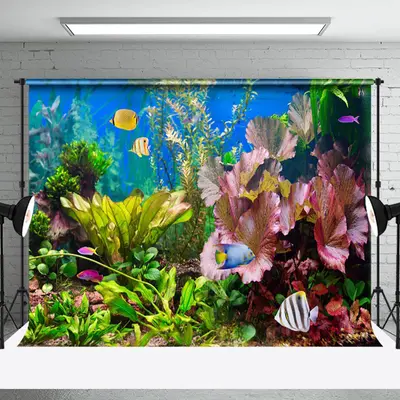 Green Leaves Pink Floral Ornamental Fish Backdrop - Aperturee