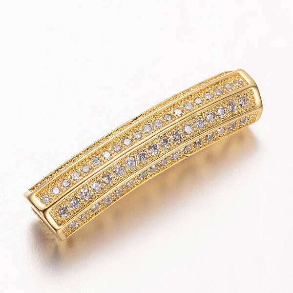 Brass Micro Pave Cubic Zirconia Tube Beads