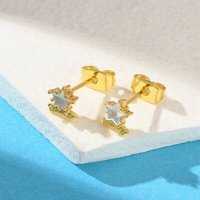 Brass Micro Pave Cubic Zirconia Stud Earrings For Women