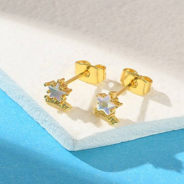 Brass Micro Pave Cubic Zirconia Stud Earrings For Women