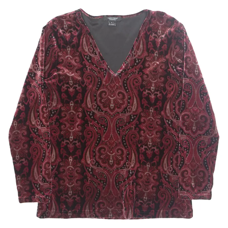 KAREN KANE Womens Printed Blouse Red V-Neck Long Sleeve Paisley XL