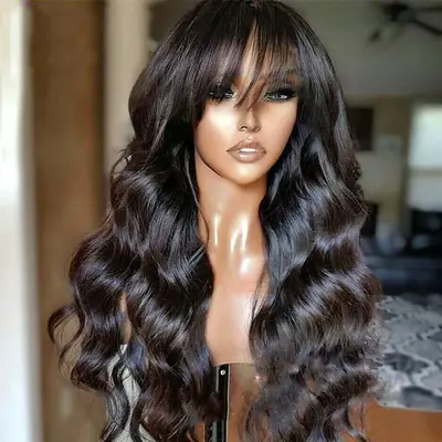 Throw on & Go Body Wave Wig with Bangs Cost-effective Wig 10A Human Hair