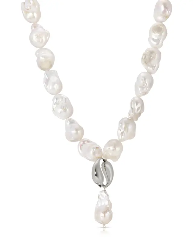Spiral Pearl Necklace | Metal Color: Silver