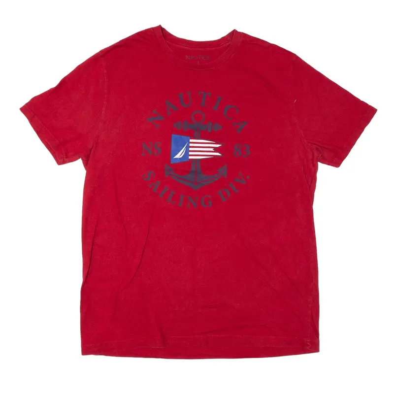 NAUTICA Sailing Div T-Shirt Red Short Sleeve Mens L