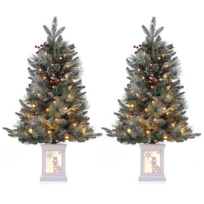 Garvee 3ft Prelit Artificial Christmas Tree with 78 Warm White LEDs, Premium Mini Snow Flocked Xmas Pine Tree for for Front D...