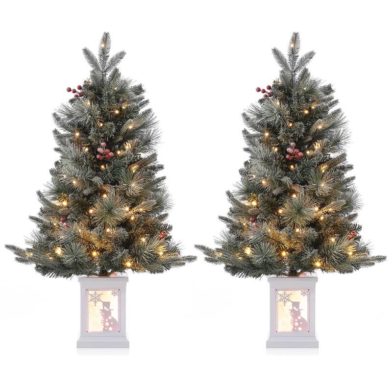 Garvee 3ft Prelit Artificial Christmas Tree with 78 Warm White LEDs, Premium Mini Snow Flocked Xmas Pine Tree for for Front D...