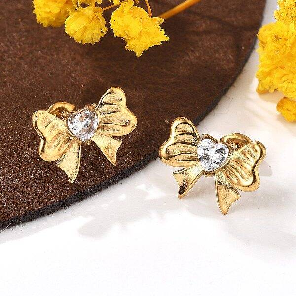 304 Stainless Steel Micro Pave Clear Cubic Zirconia Stud Earrings