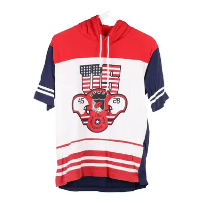 Age 15-16 Vagrant American Line Hoodie - Large Block Colour Cotton Blend