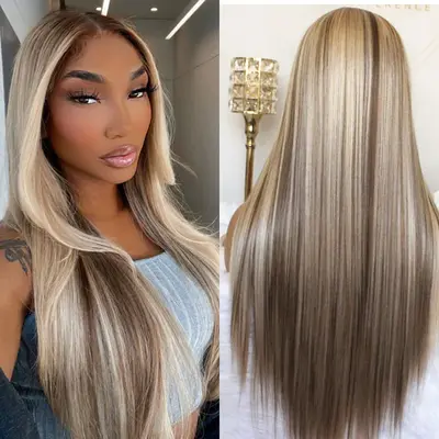 Blonde Balayage On Brown Straight Wigs 360 HD Transparent Lace Human Hair