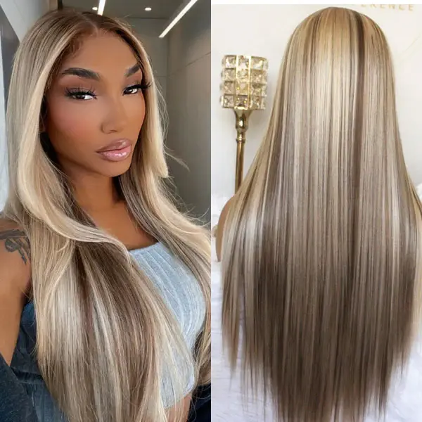 Blonde Balayage On Brown Straight Wigs 360 HD Transparent Lace Human Hair