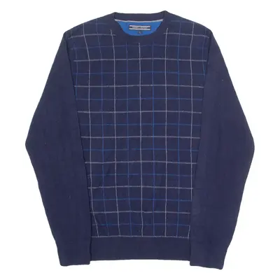 TOMMY HILFIGER Mens Patterned Jumper Blue Check Tight Knit S