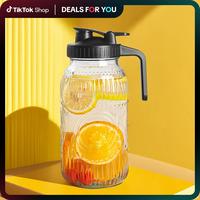 Vintage Half Gallon Mason Jar Pitcher Large 64 oz Wide Mouth with Lid - 2 Quart Airtight Glass Jug for Water, Juice, Milk, Te...