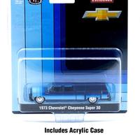 M2 Machines 1:64 1973 Chevrolet Cheyenne Super 30 Dually with Camper Shell Blue Diecast Car in Acrylic Case Exclusive Collect...