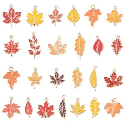 50Pcs 25 Styles Autumn Theme Alloy Enamel Pendants