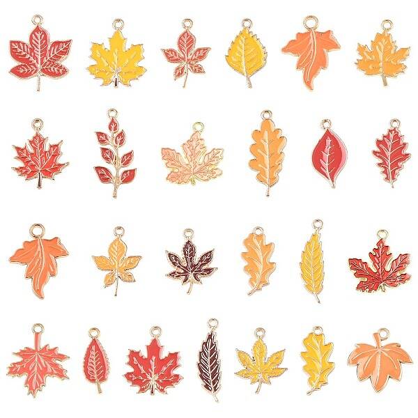 50Pcs 25 Styles Autumn Theme Alloy Enamel Pendants