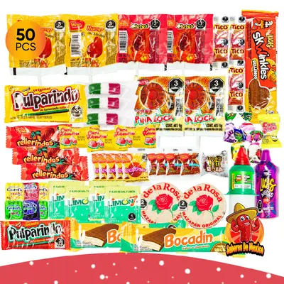 Mexican Candy Mix 50pcs - Spicy or Non-Spicy Dulces Mexicanos Pica Fresa Mazapan Pelon Pelo Rico Vero Lollipop Pulparindo Luc...
