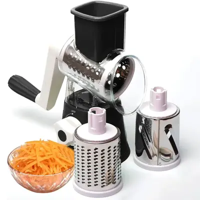 Rotary Vegetable Chopper, Multifunctional Vegetable Cutter with 3 Blades, Vegetable Slicer, Manual Cheese Grater,  Potato Shr...