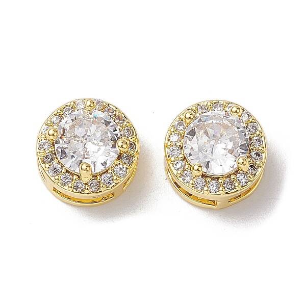 Brass Micro Pave Clear Cubic Zirconia Beads