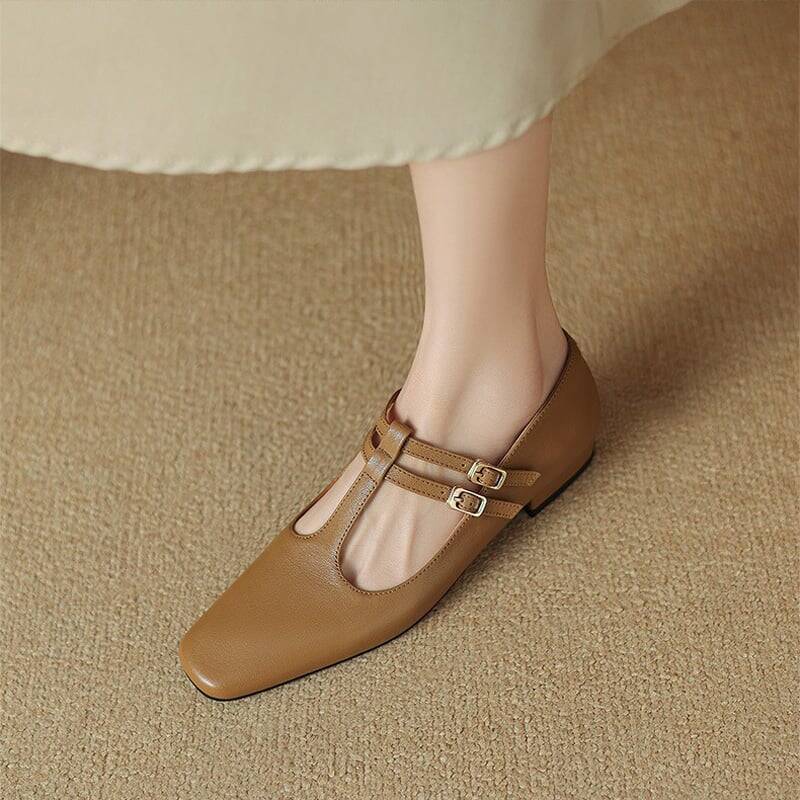 CHIKO Cheyenne Square Toe Block Heels T-Strap Shoes